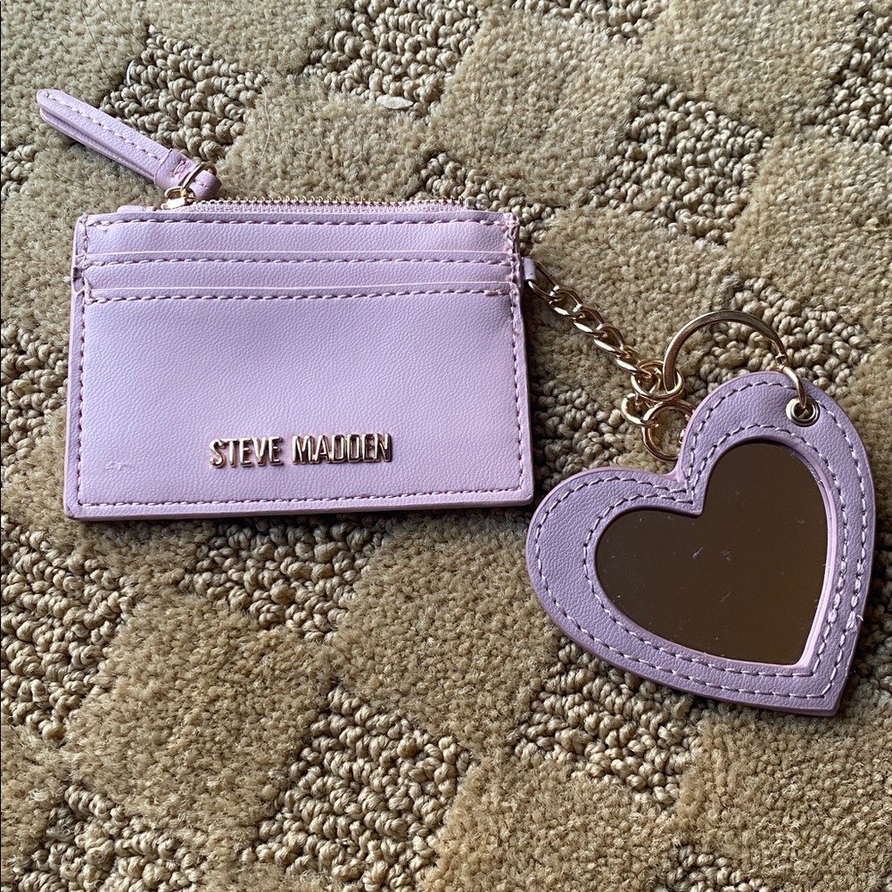 Steve Madden dusty pink Card Holder with Heart Keychain - Picture 2 of 2